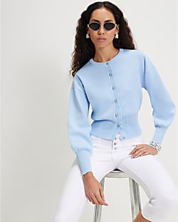 Blue Scallop Detail Knit Cardigan