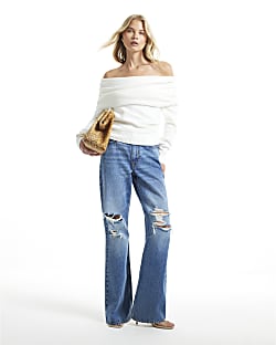 Cream Gathered Bardot Jumper