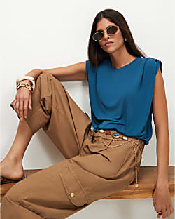 Blue Short Sleeve Bubble Hem Top