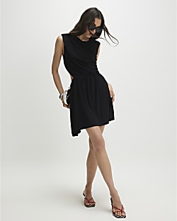 Black Ruched Cut Out Mini Dress