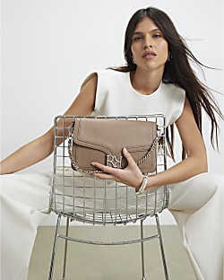 Beige RR Flap Front Shoulder Bag