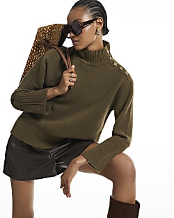Khaki Button Shoulder Jumper
