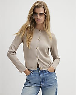 Beige Knitted Long Sleeve Cardigan