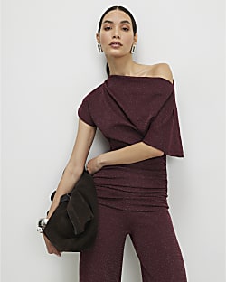 Red Glitter Drape Top