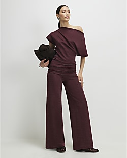 Red Glitter Wide Leg Trousers