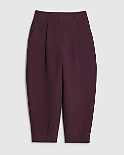 Petite Red Pleat Detail Barrel Leg Trouser