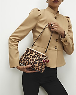 Brown Leopard Print Framed Clutch Bag