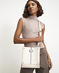 Cream Panelled Triple Compartment Bag