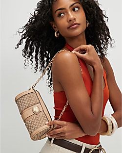 Beige Jacquard Monogram Mini Barrel Bag