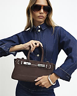 Brown Lock Front Tote Bag