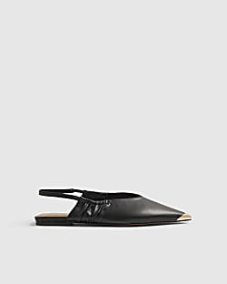 Black Metal Point Toe Flat Shoes