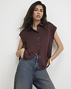 Red Satin Short Sleeve Shirt