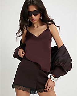 Brown Satin Cami Top