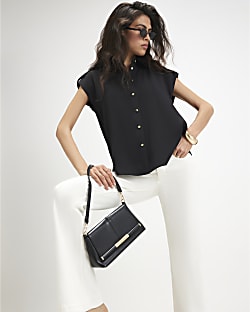 Black Short Sleeve Crepe Shirt