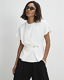 White Crepe Snaffle Detail Blouse
