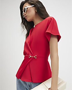 Red Crepe Snaffle Detail Blouse