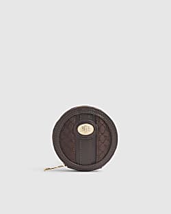 Brown Monogram Panelled Zip Around Purse