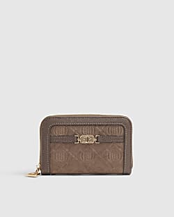 Grey Faux Suede Monogram Embossed Purse