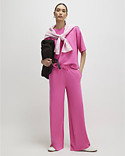 Pink Premium Drawstring Wide Leg Joggers