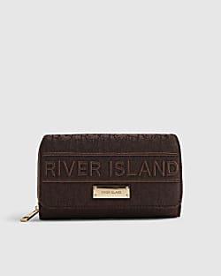 Brown Jacquard Logo Flap Purse