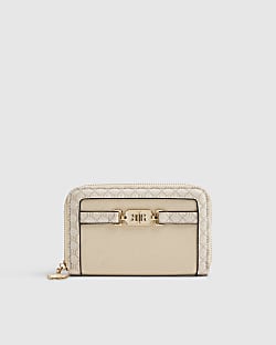 Cream Tab Front Flower Charm Purse