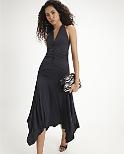 Black Hanky Hem Midi Skirt