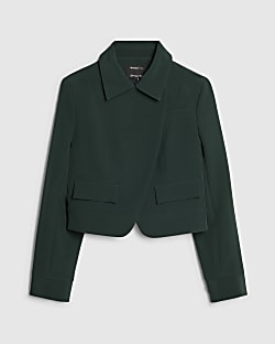 Petite Green Asymmetric Placket Jacket