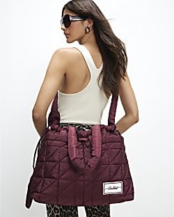 Burgundy Drawstring Travel Tote Bag