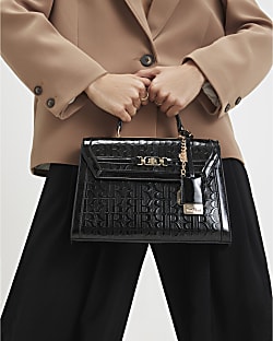 Black Patent Embossed Charm Tote Bag