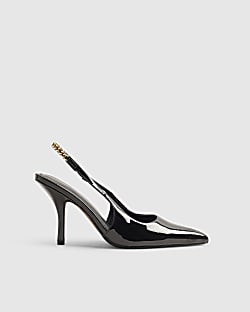 Black Patent Slingback Chain Court Heels