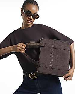 Brown Monogram Jacquard Embroidered Tote Bag