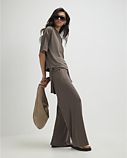 Brown Soft Touch Wide Leg Trousers