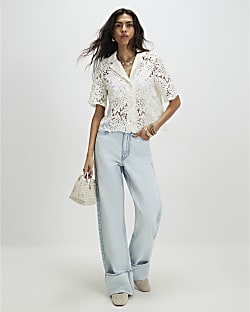 Cream Lace Short Sleeve Shirt