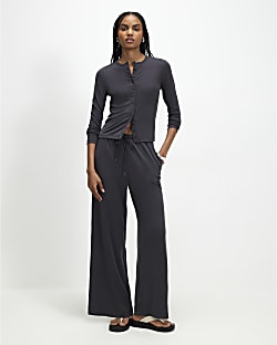 Grey Soft Touch Wide Leg Trousers
