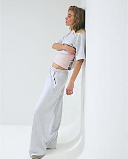 Grey Premium Drawstring Wide Leg Joggers