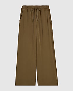 Petite Khaki Soft Touch Wide Leg Trousers
