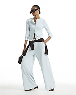 Blue Soft Touch Wide Leg Trousers