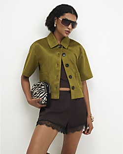 Green Faux Suede Button Through Shirt