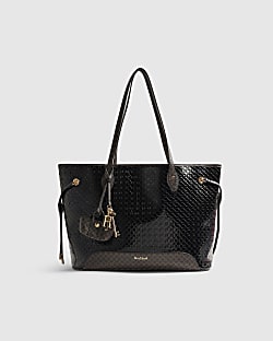 Black Monogram Patent Side Tie Shopper Bag