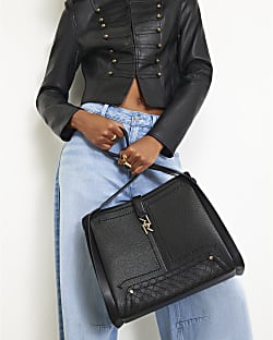 Black RR Tab Front Slouch Bag