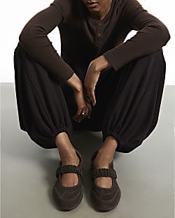 Brown Suede Ruched Sneakerina Ballet Trainers