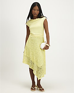 Petite Yellow Lace Hybrid Drape Dress