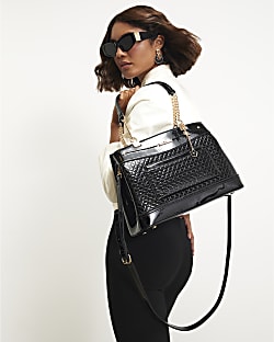 Black Chain Handle Embossed Tote Bag