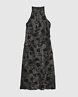 Petite Blue Halter Neck Devore Maxi Dress