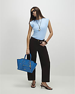 Blue Fitted Knit Sleeveless Top