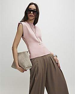 Pink Fitted Knit Sleeveless Top