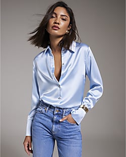 Blue Slim Fit Satin Shirt