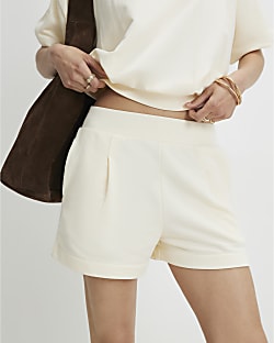 Cream Cotton blend Sweat Runner Shorts
