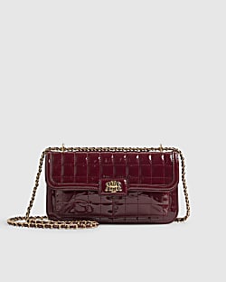 Red Patent Quilted Pocket Front Shoulder Bag