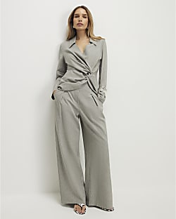Grey Elasticated Wide Leg Trousers